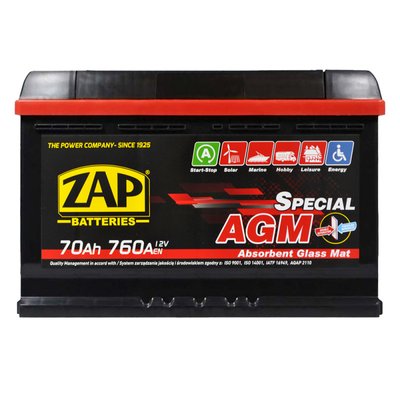 ZAP AGM (L3) 70Ah 760A R+ 57002z фото