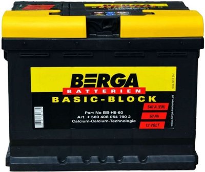 Акумулятор  BERGA Basicblock 60Ah (+/-) (540 EN) 560127054 фото